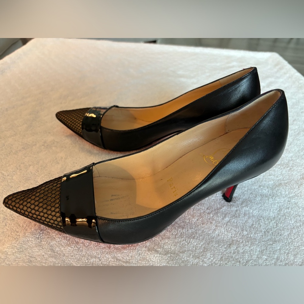 Christian Louboutin Kitten Pumps  -  size 6  -  black with lace embellished toes
